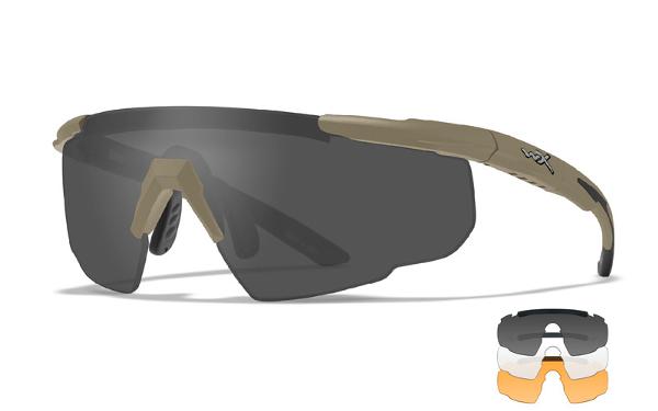 WILEY X SABER ADVANCED SMOKE/CLEAR/RUST LENSES - TAN FRAME