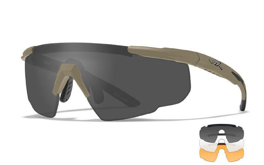 WILEY X SABER ADVANCED SMOKE/CLEAR/RUST LENSES - TAN FRAME